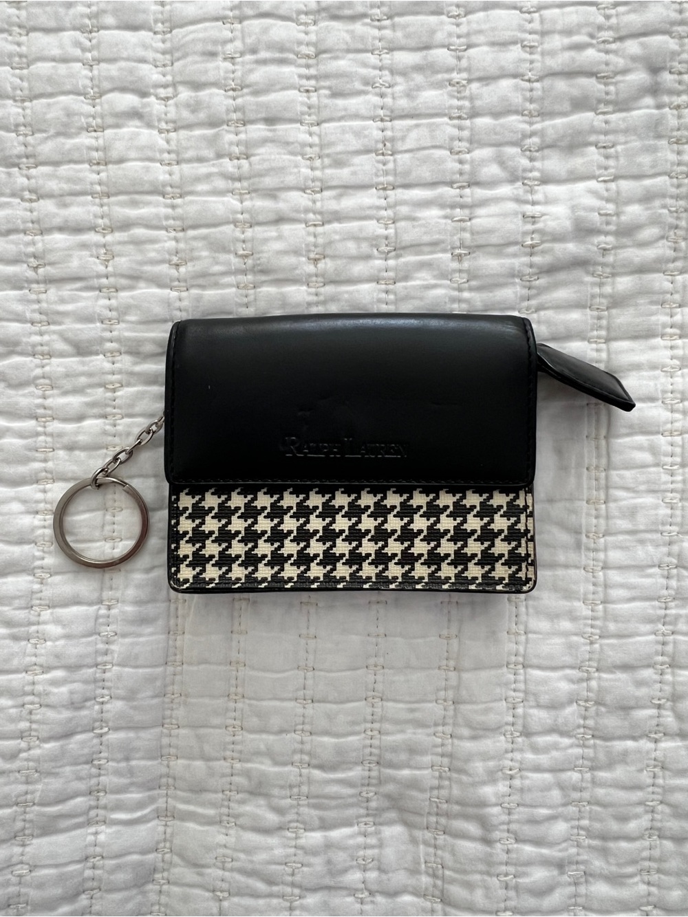 Vintage Ralph Lauren Black Houndstooth Card Wallet Keychain